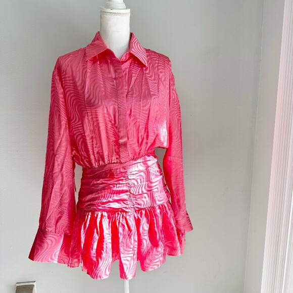 Ronny Kobo Brenda Dress Ria Pink Silk Blend Mini Ruched Waist Size M NWT - Picture 1 of 11